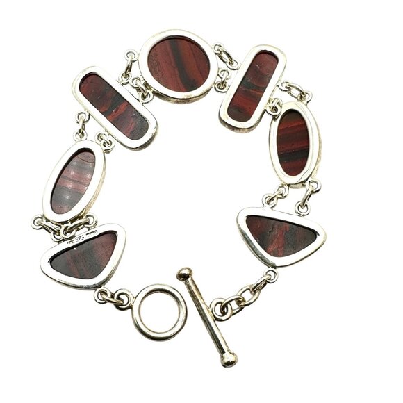 Whitney Kelly Sterling Silver Red Jasper Toggle  Bracelet 35 Grams 7.5 Inch - Picture 6 of 8